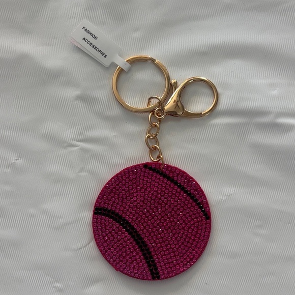 Fashion Accessories Accessories - Sparkling Pink & Black Baseball Keychain/Bag Charm
